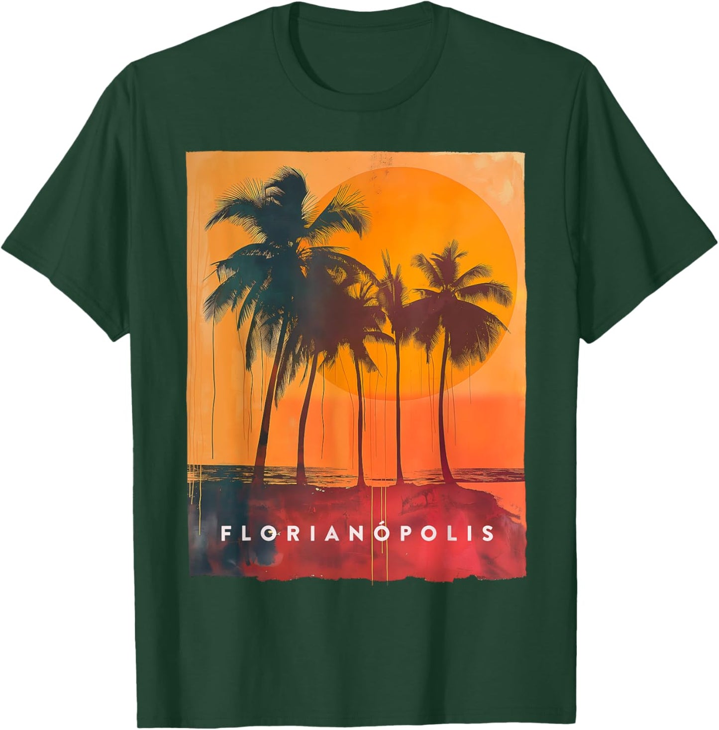 Florianopolis Brazil Retro Beach Sunset Vintage Palm Trees Women T-Shirt - T-Shirt | Forest