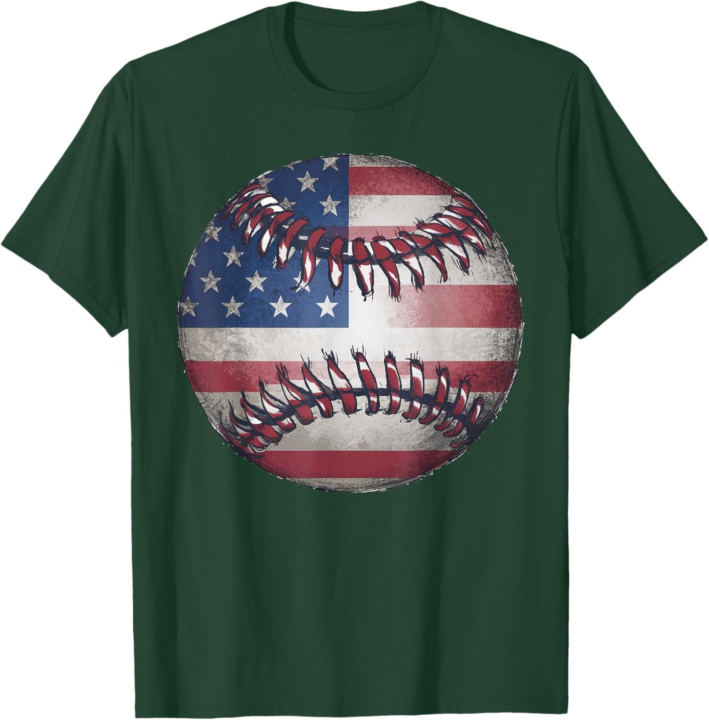American Flag Baseball Player Bat Fan Catcher Pitcher USA Women Kids Men T-Shirt - T-Shirt | Forest