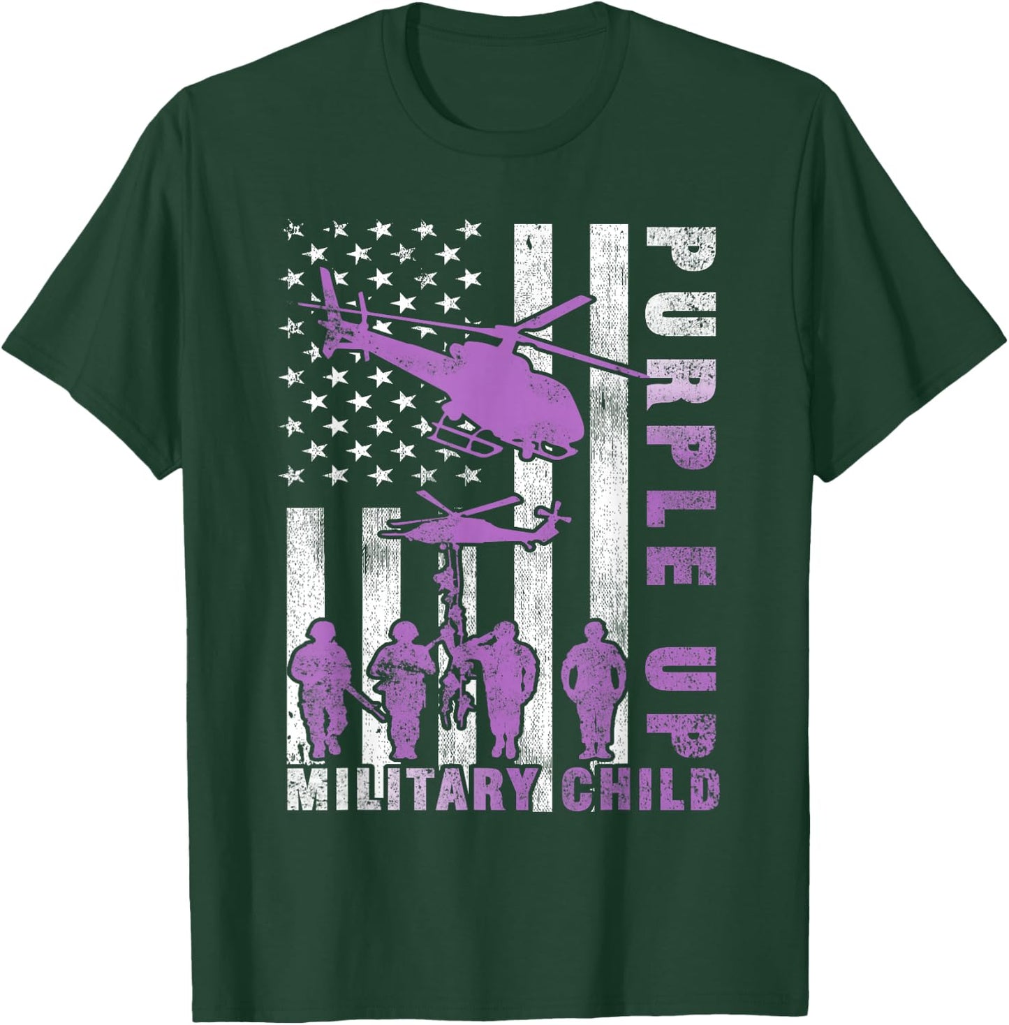 Military Child Purple Up American Flag Helicopter Shirt Kids T-Shirt - T-Shirt | Forest