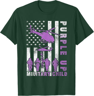 Military Child Purple Up American Flag Helicopter Shirt Kids T-Shirt - T-Shirt | Forest