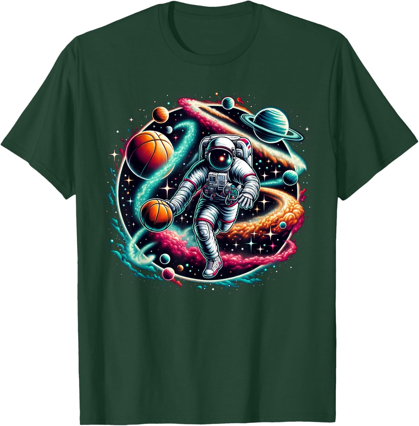 Cool Galaxy Basketball player Astronaut on Basketball T-Shirt - T-Shirt | Forest