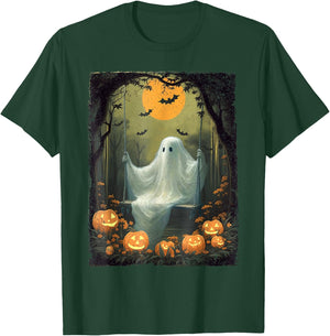 Vintage Floral Ghost On Swing In Forest Halloween Pumpkin T-Shirt - T-Shirt | Forest