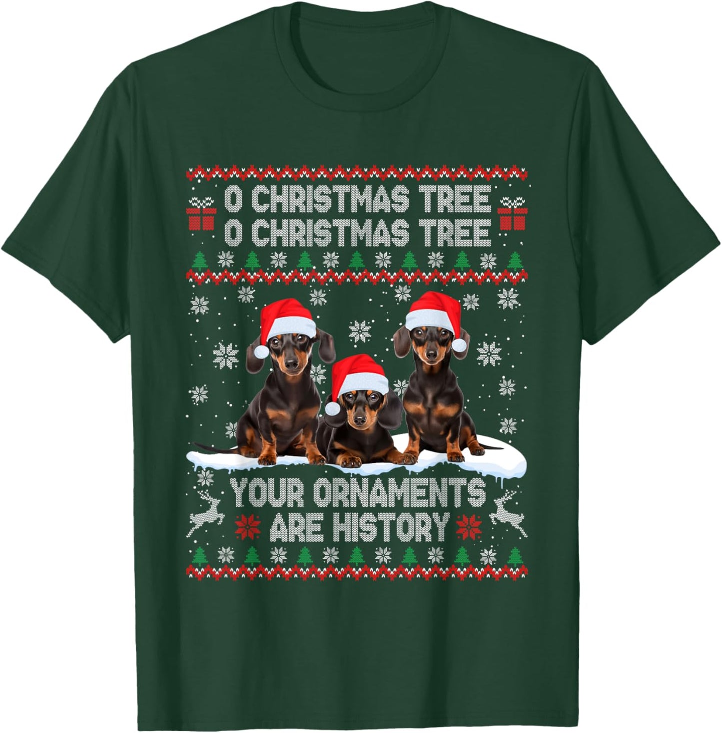 Dachshund Dog Ugly Sweater Christmas Light Xmas Pajama Men Women Kids T-Shirt - T-Shirt | Forest