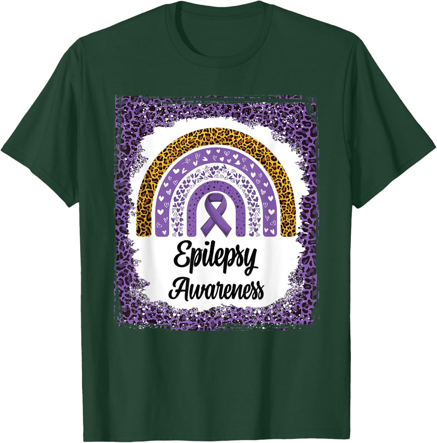 Epilepsy Awareness Bleached Rainbow leopard Purple Ribbon T-Shirt - T-Shirt | Forest