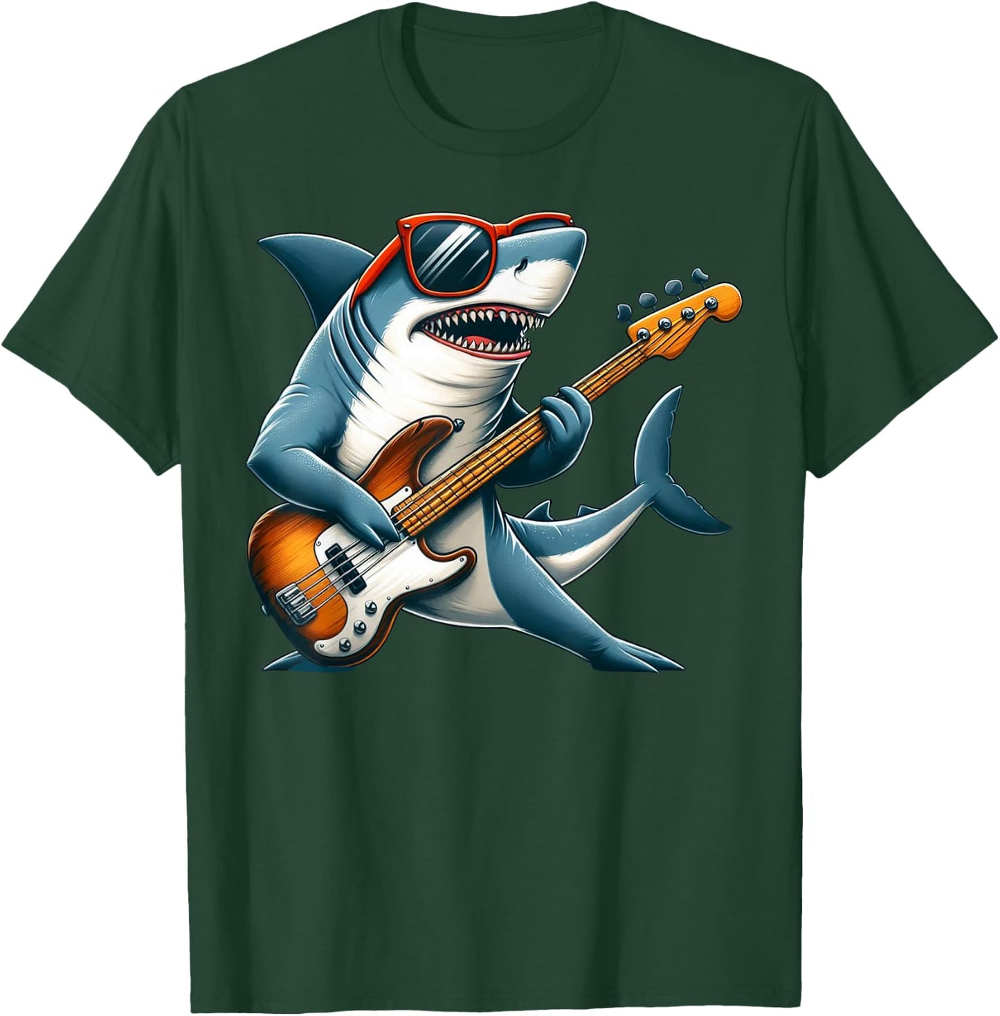 Funny Electric Guitar Lover Graphic Of A Shark Playing Bass T-Shirt - T-Shirt | Forest