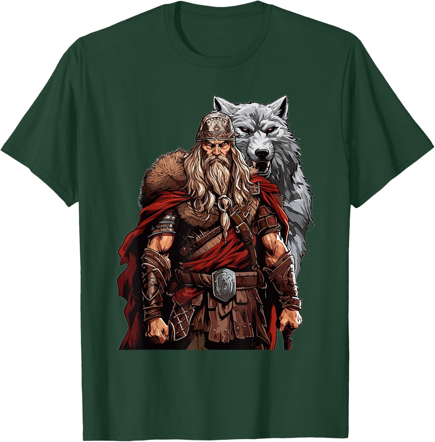 Viking Warrior With Wolf Norse Mythology T-Shirt - T-Shirt | Forest