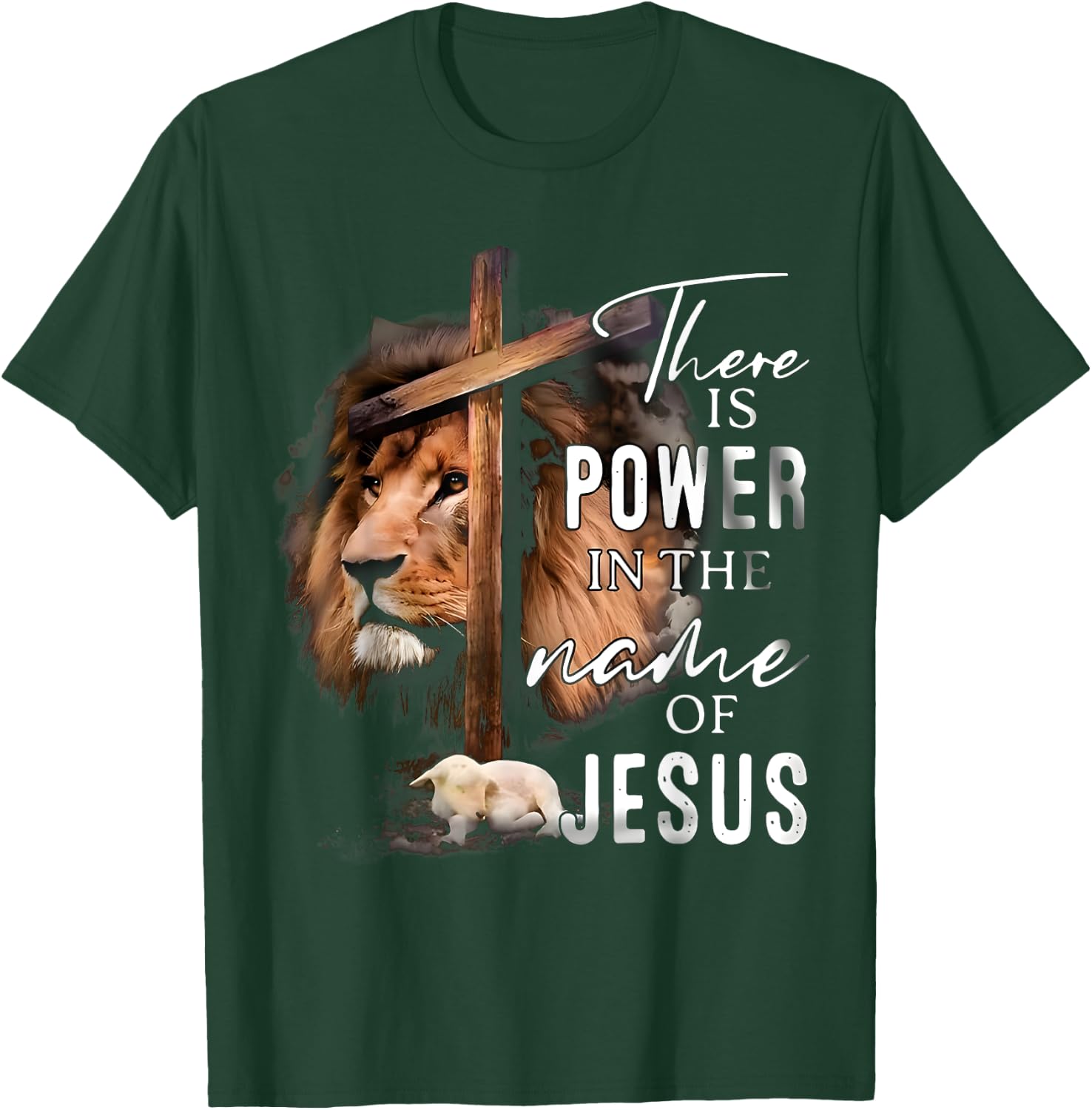 There is Power in the Name Jesus Faith Lion Christian Christ T-Shirt - T-Shirt | Forest