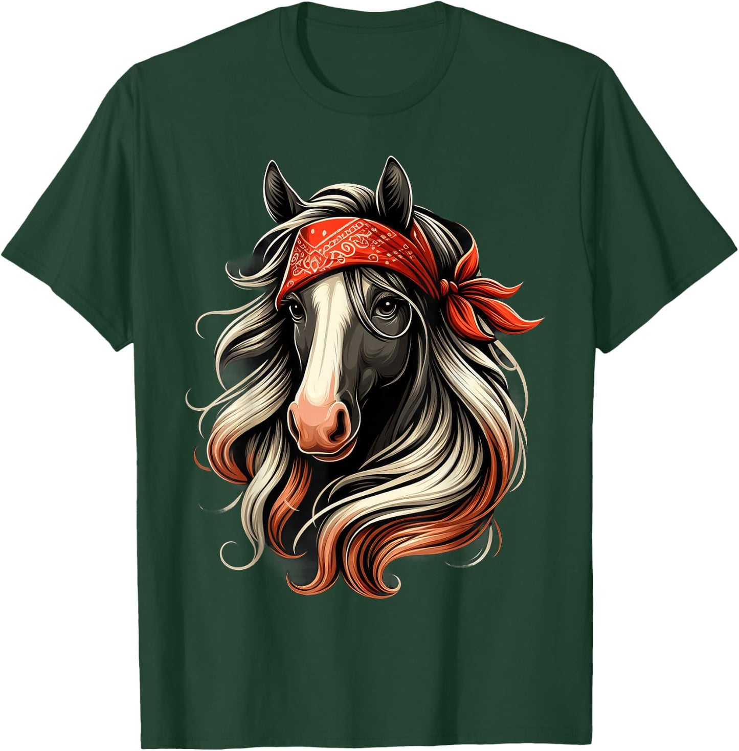 Horse Bandana T Shirt for Horseback Riding Horse Lover T-Shirt - T-Shirt | Forest