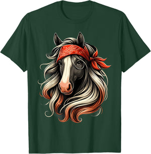 Horse Bandana T Shirt for Horseback Riding Horse Lover T-Shirt - T-Shirt | Forest