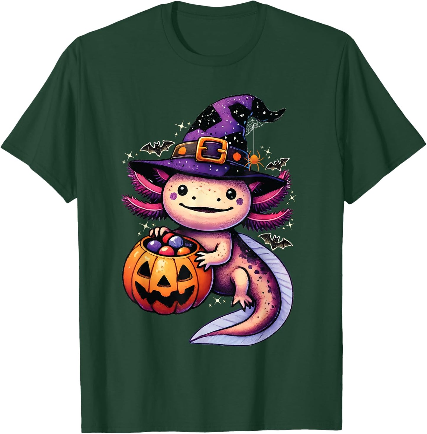 Sea Animal lovers Axolotl Witch Hat celebrating Halloween T-Shirt - T-Shirt | Forest