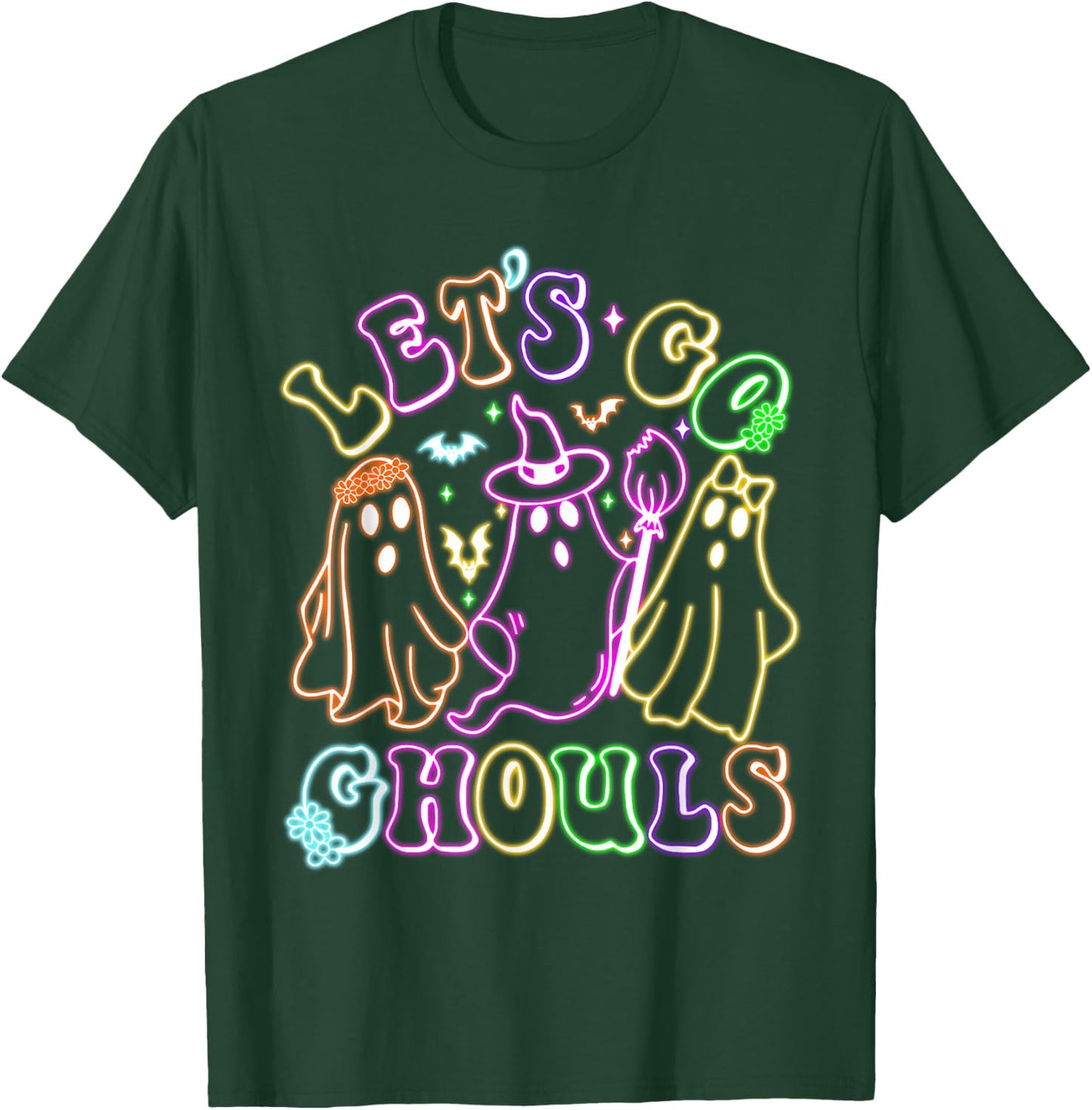 Retro Lets Go Ghouls Halloween Spooky Ghost Colorful Glowing T-Shirt - T-Shirt | Forest