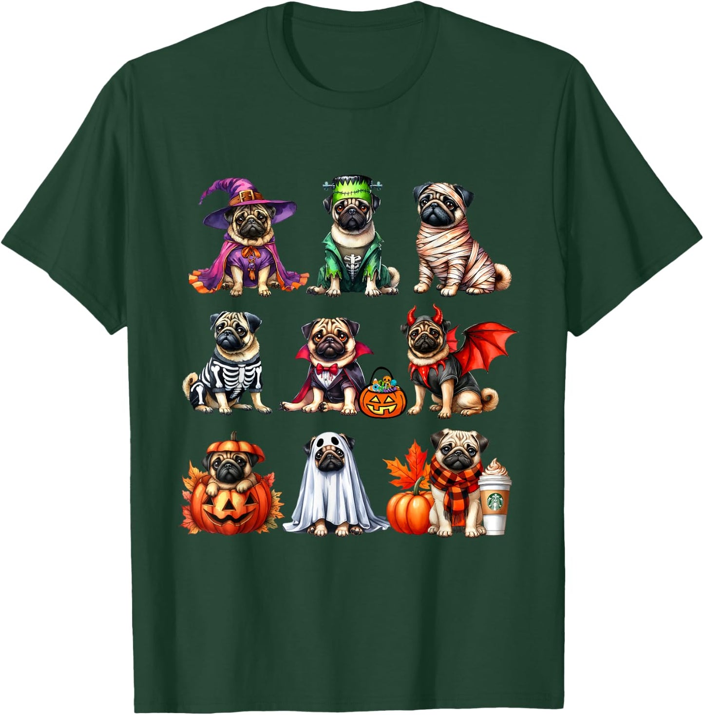 Pug Halloween Costume Spooky Ghost Pumpkin Pug Halloween T-Shirt - T-Shirt | Forest