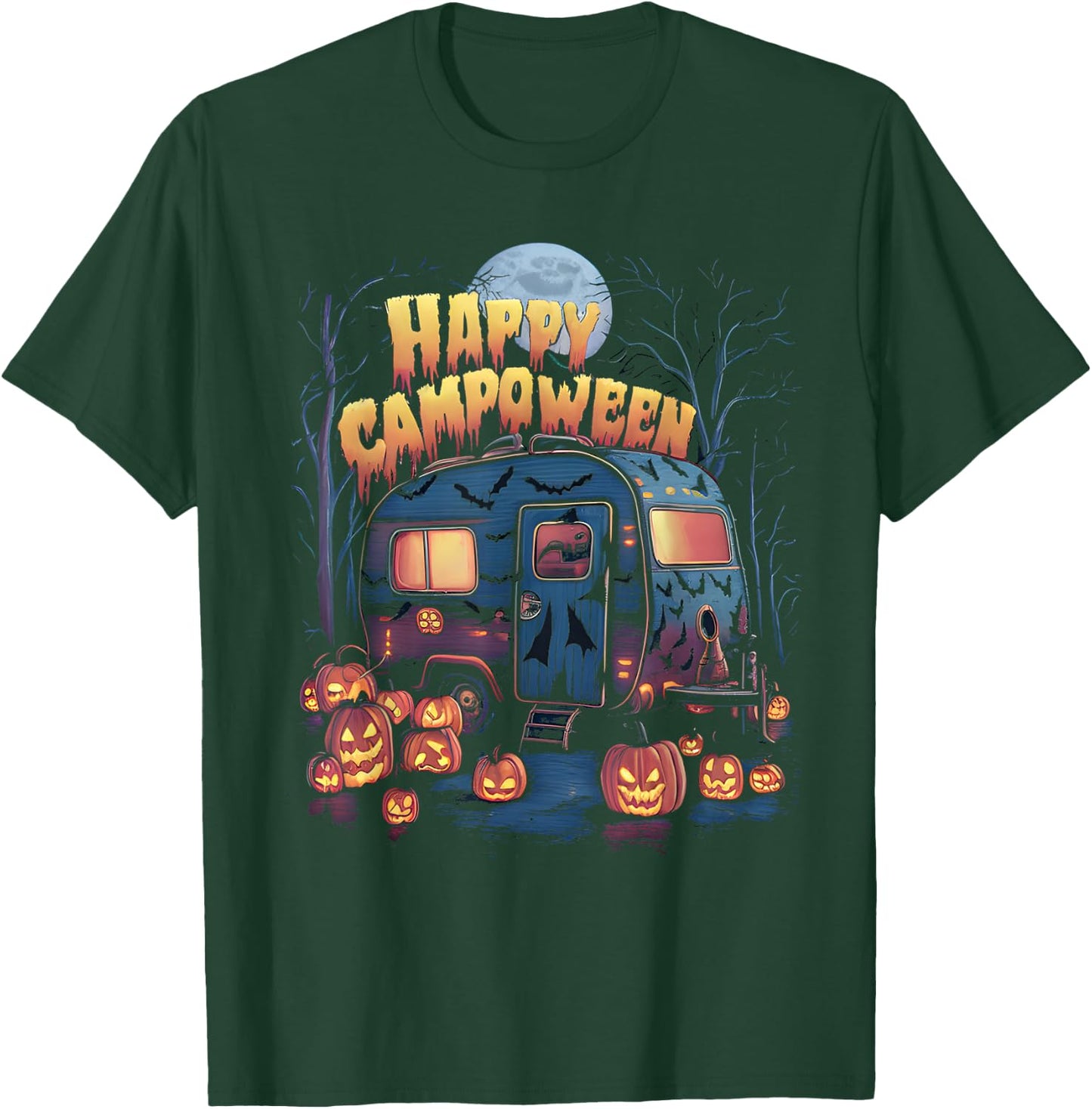 Happy Camp-O-Ween Halloween Camping Ghosts and Campfires T-Shirt - T-Shirt | Forest
