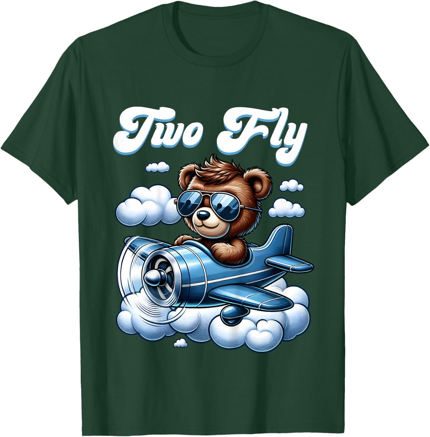 2nd Birthday Airplane Two Plane Teddy Bear Flying Aviation T-Shirt - T-Shirt | Forest