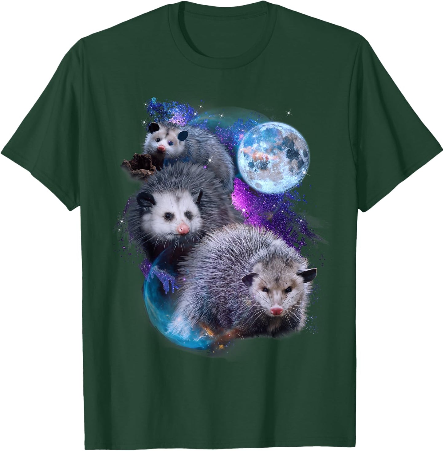 3 Moon Opossum Funny Marsupial Rodent Opossum Art Novelty T-Shirt - T-Shirt | Forest