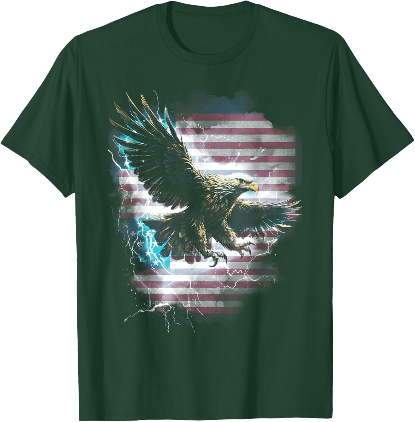 American Bald Eagle Lightning USA Flag Patriotic Freedom T-Shirt - T-Shirt | Forest