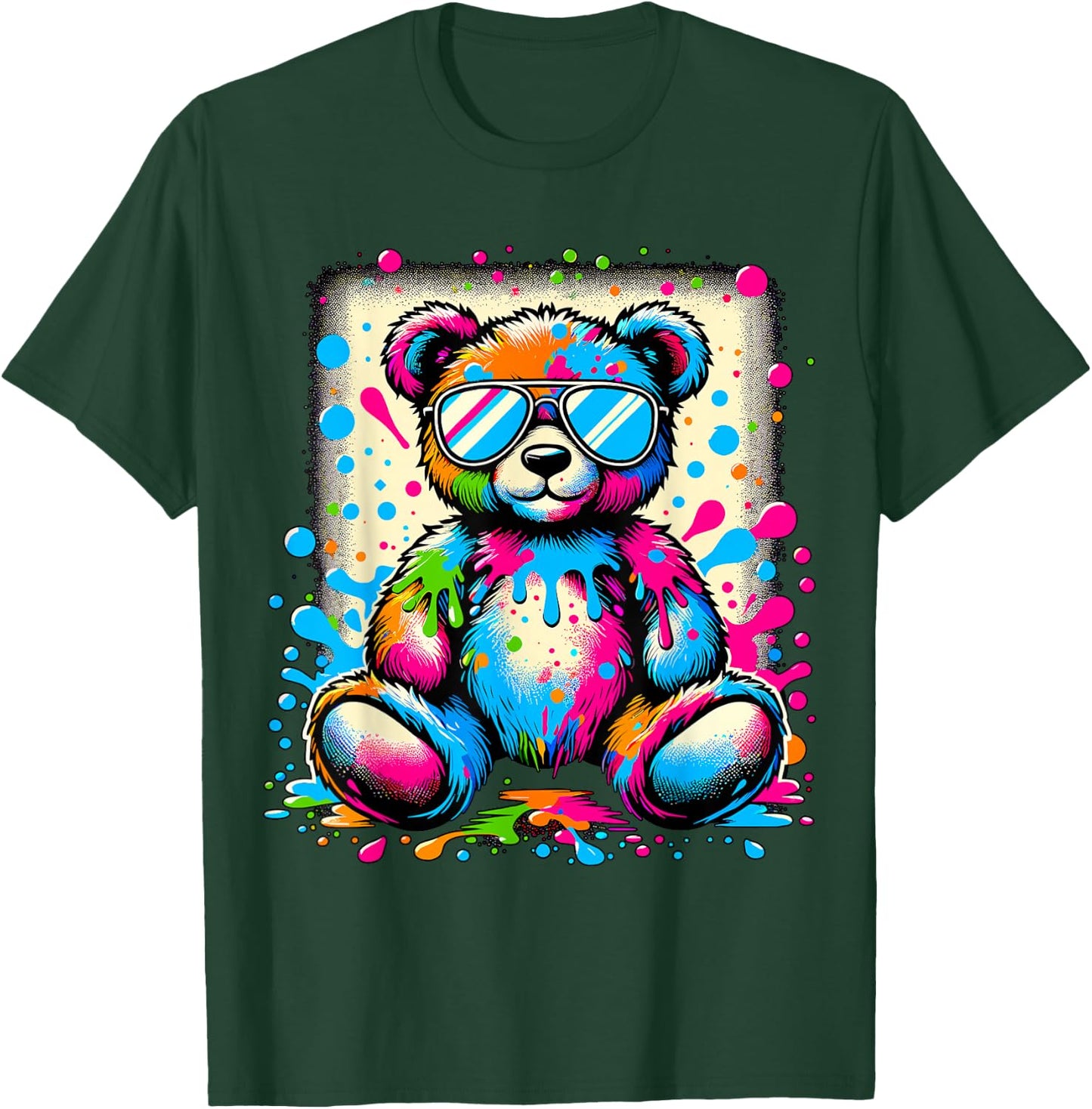 Colorful Teddy Bear with Sunglasses T-Shirt - T-Shirt | Forest