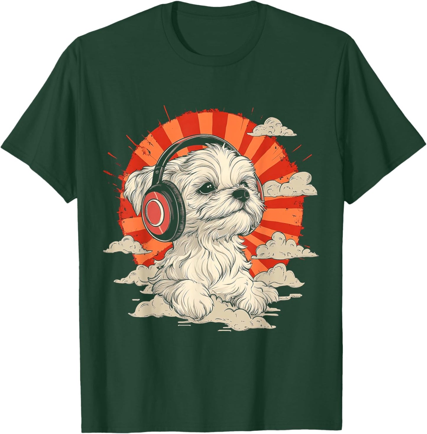 Maltese Dog Motif Pet Art Music Headphone Maltese T-Shirt - T-Shirt | Forest