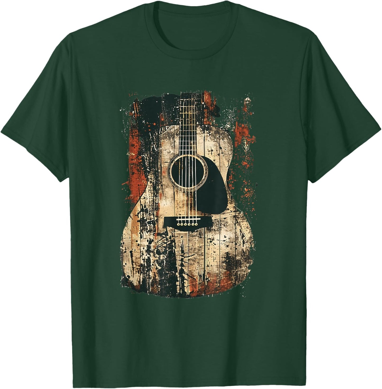 Acoustic Guitar, Vintage, Distressed, Rock & Roll Music T-Shirt - T-Shirt | Forest