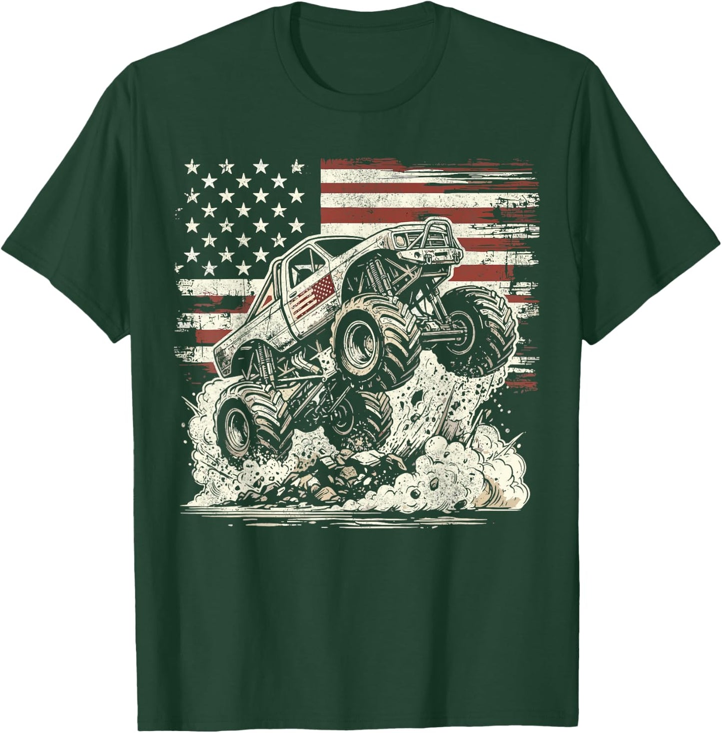 Monster Truck Retro Patriotic USA Flag T-Shirt - T-Shirt | Forest