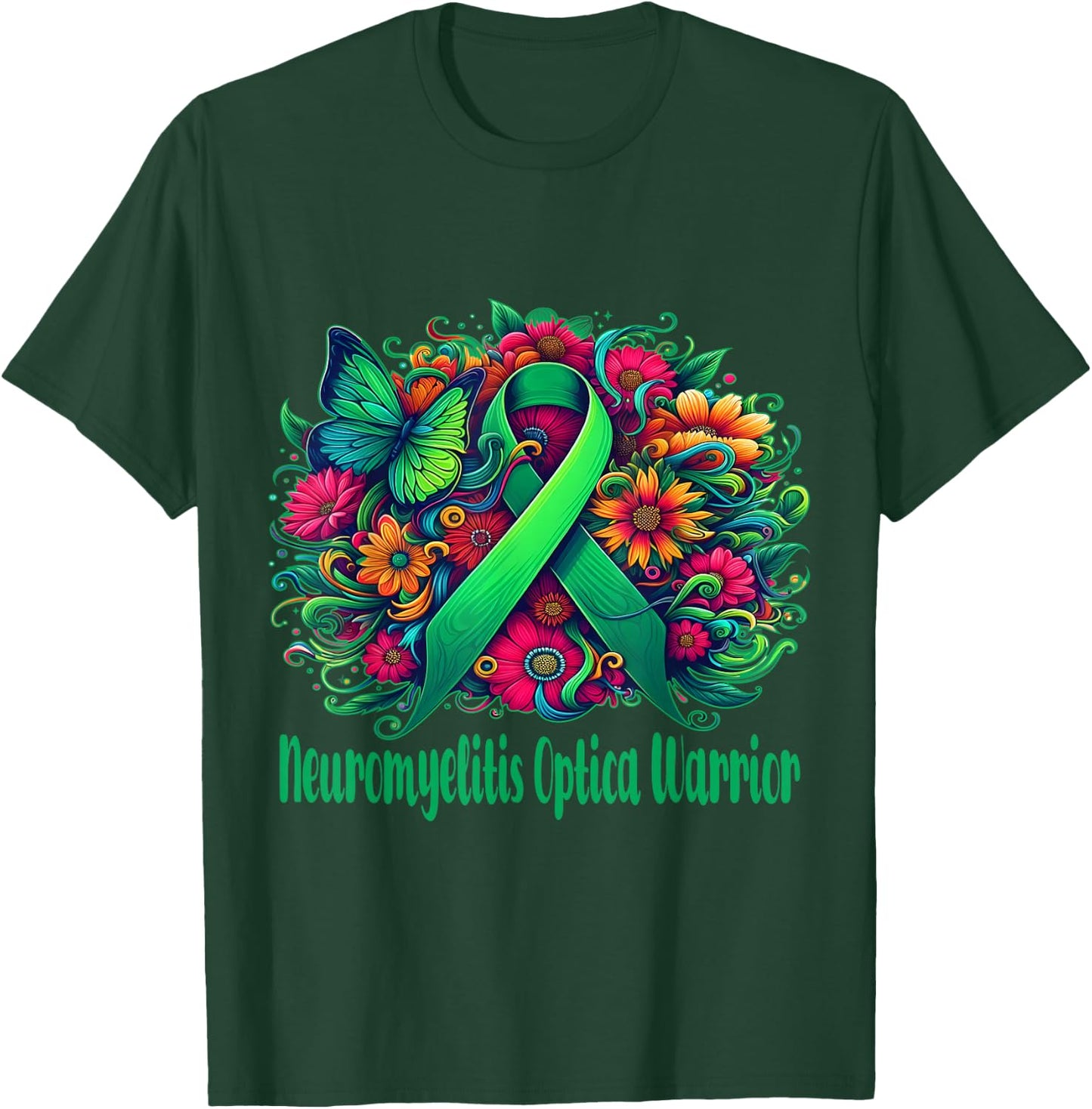 neuromyelitis optica Awareness green floral and ribbon T-Shirt - T-Shirt | Forest