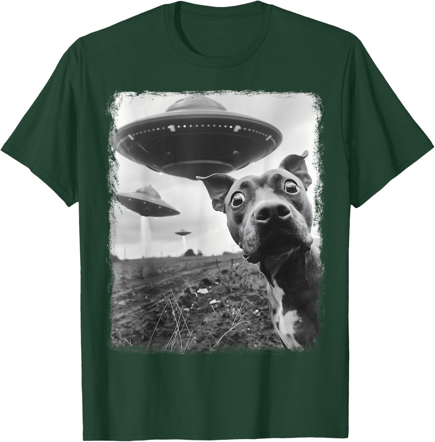 Staffordshire Bull Terrier Dog UFO Extraterrestrial Selfie T-Shirt - T-Shirt | Forest