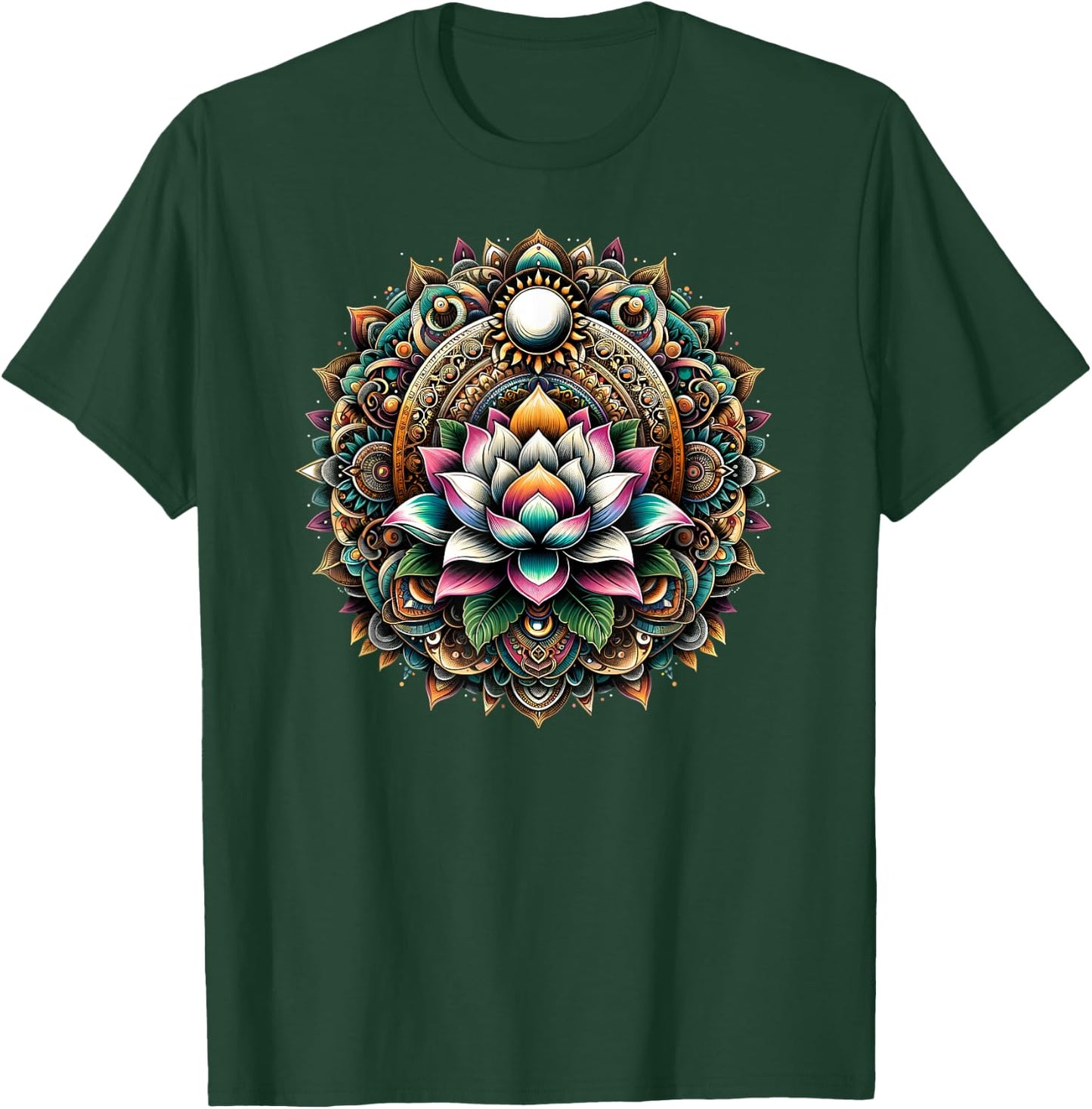 Lotus Blossom Mandala Circle Enchantment Spiritual Yoga T-Shirt - T-Shirt | Forest