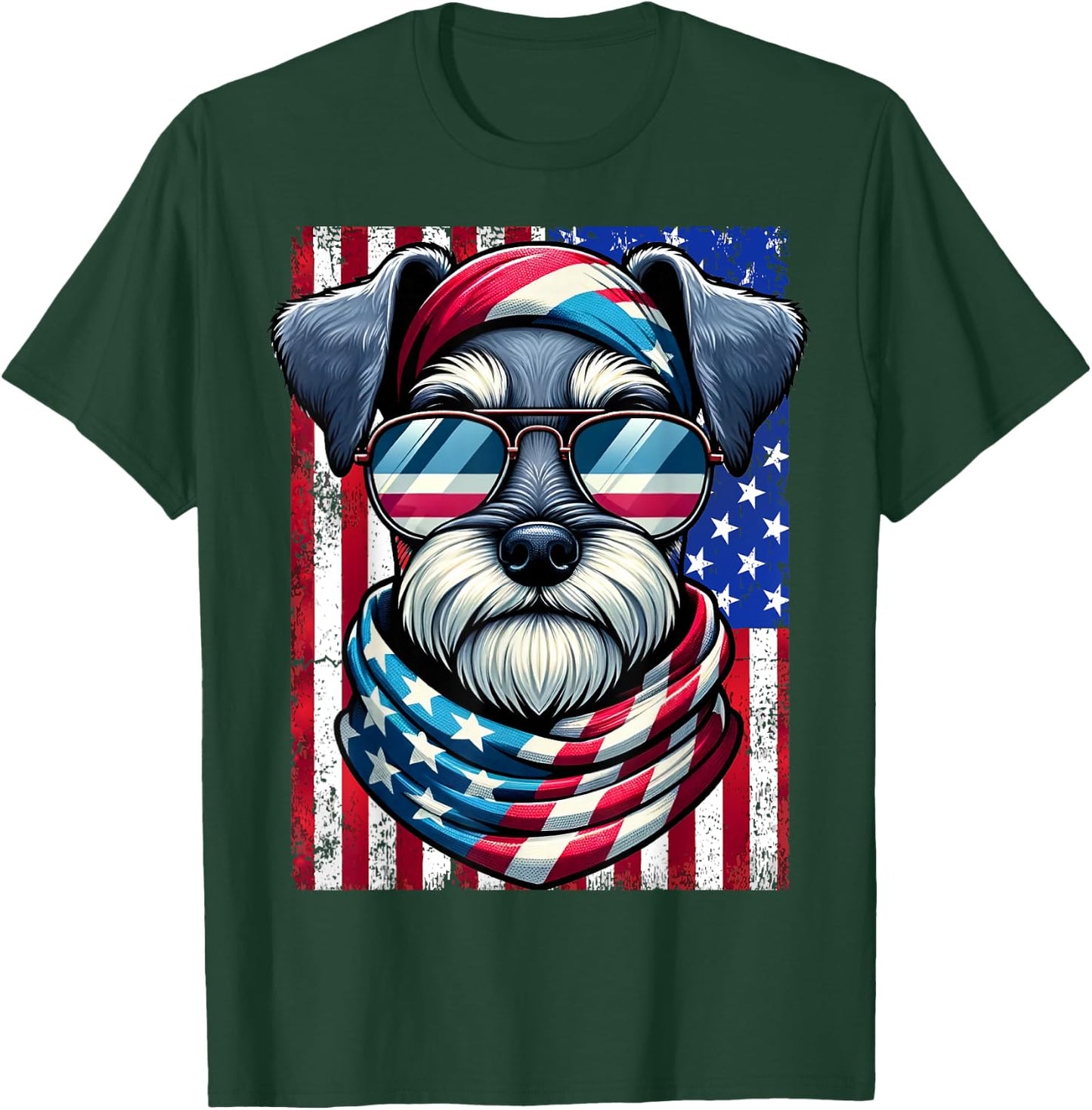 Miniature Schnauzer Dog American Flag 4th of July Patriotic T-Shirt - T-Shirt | Forest