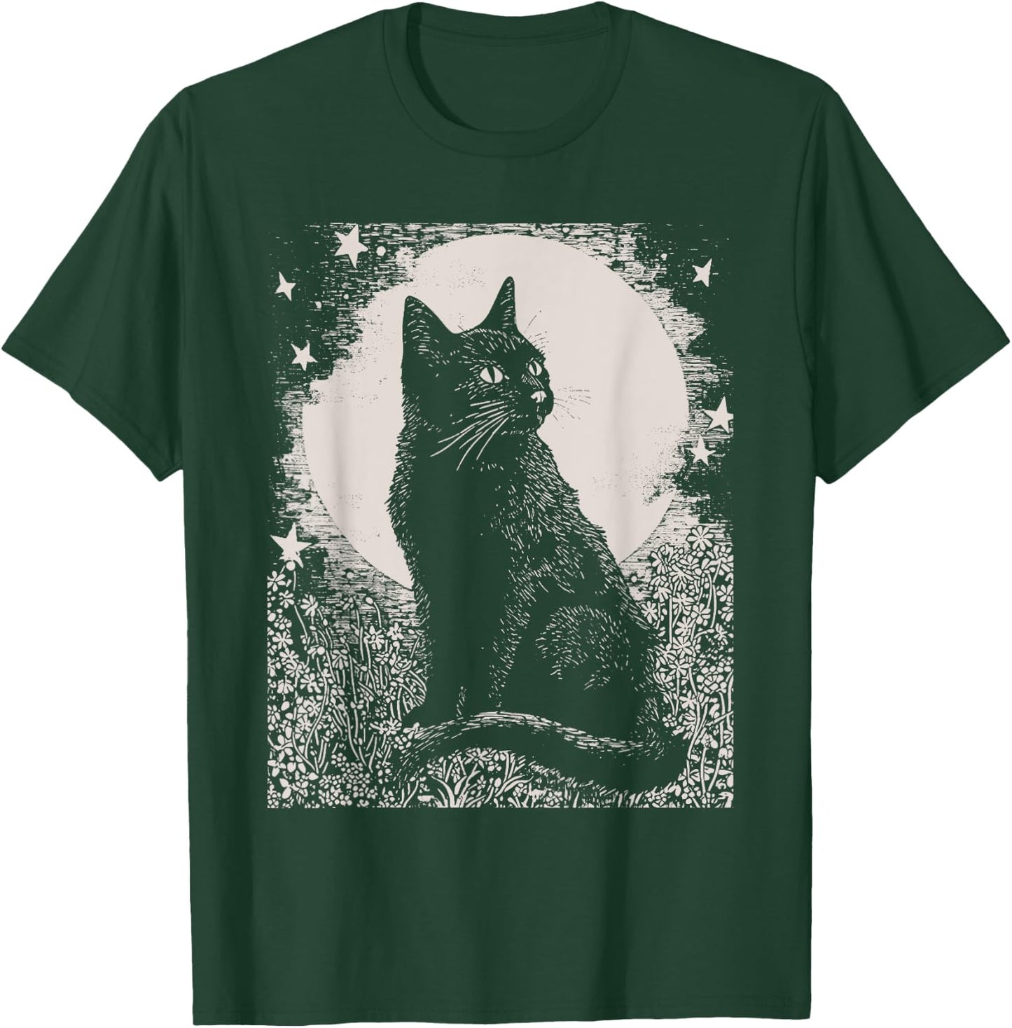 Gothic Black Cat in Garden Plant Flower Witch Halloween Men Women T-Shirt - T-Shirt | Forest
