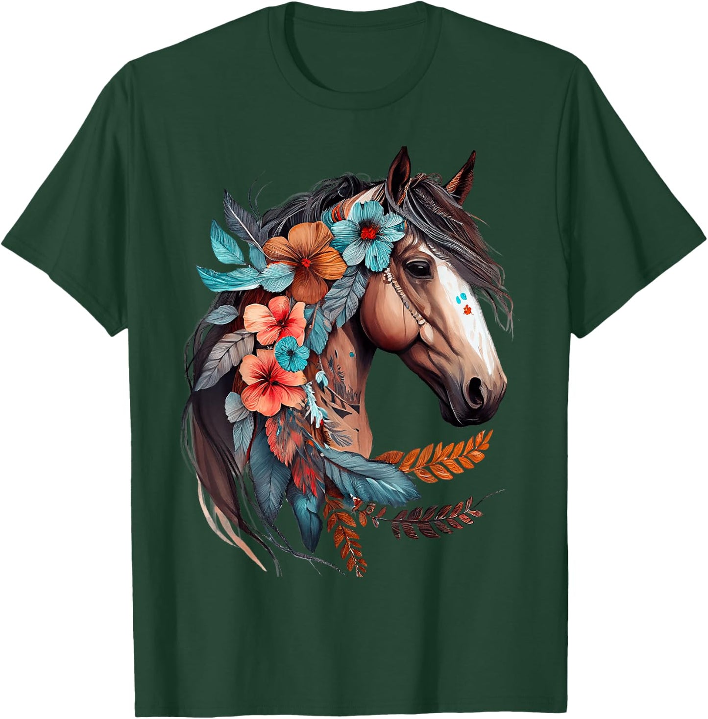 Floral Wild Horse Country Horse Riding T-Shirt - T-Shirt | Forest