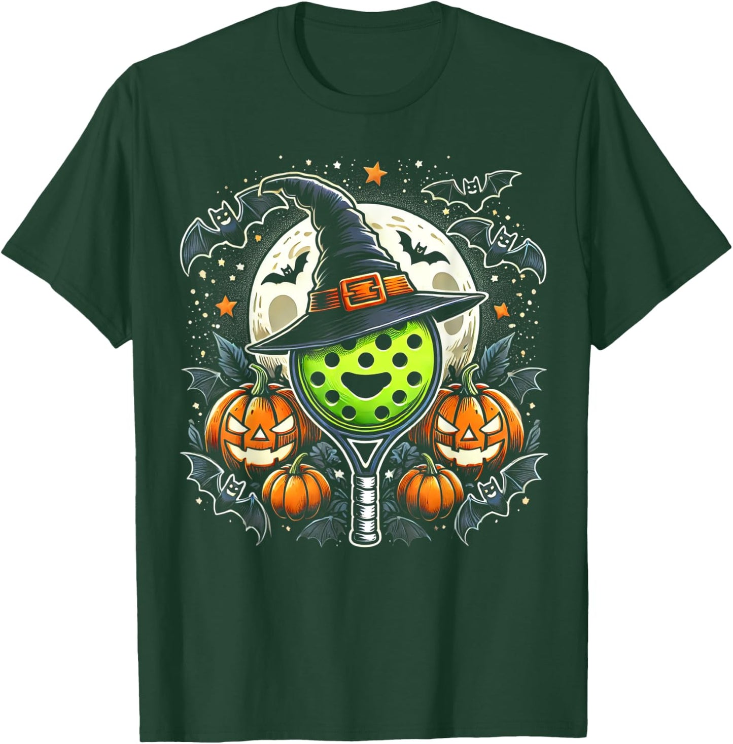 Pickleball Witch Halloween - Spooky Pumpkin Art T-Shirt - T-Shirt | Forest