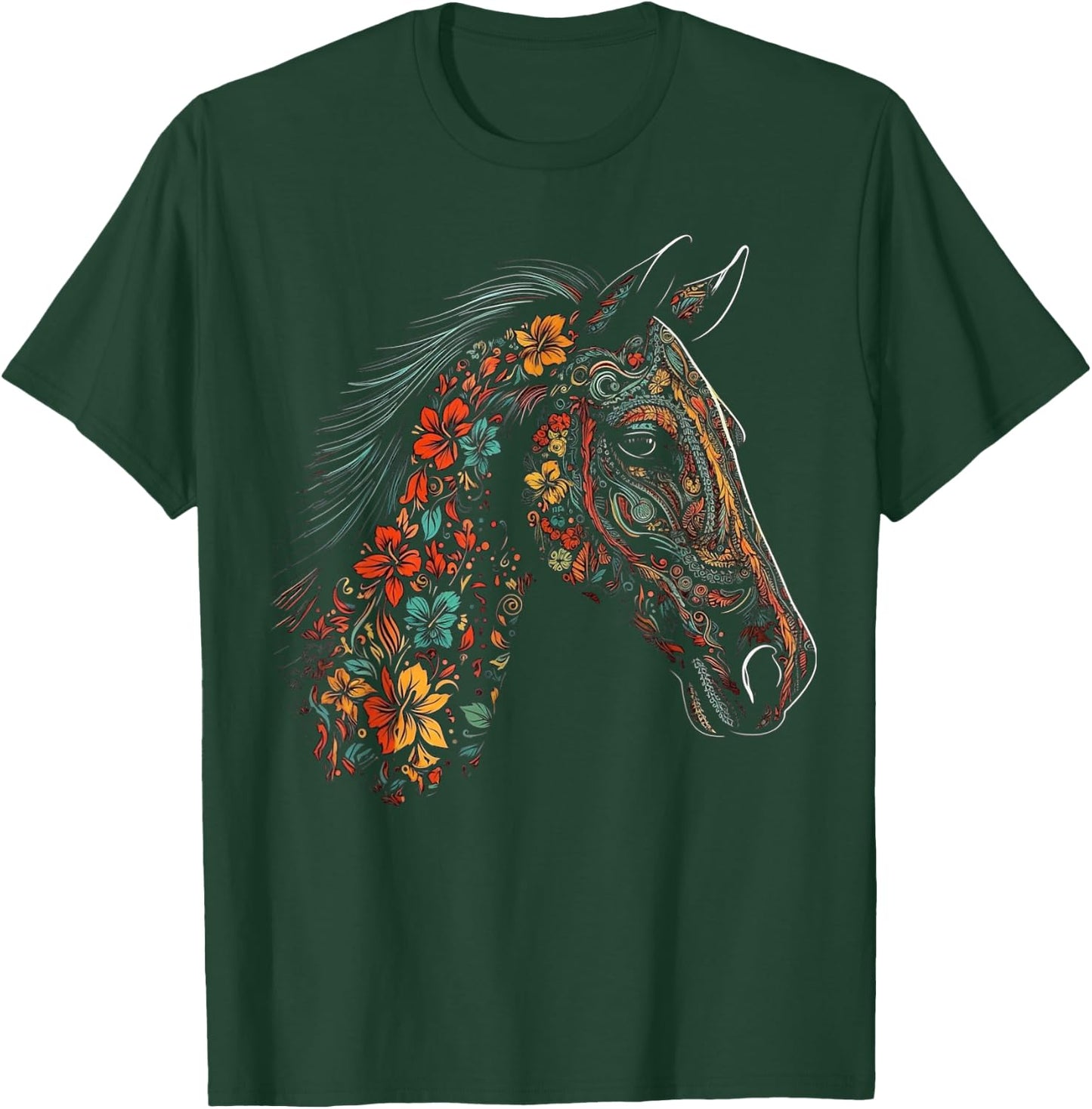 Horse Artwork Flowers - Colourful Riding Animals Horse T-Shirt - T-Shirt | Forest