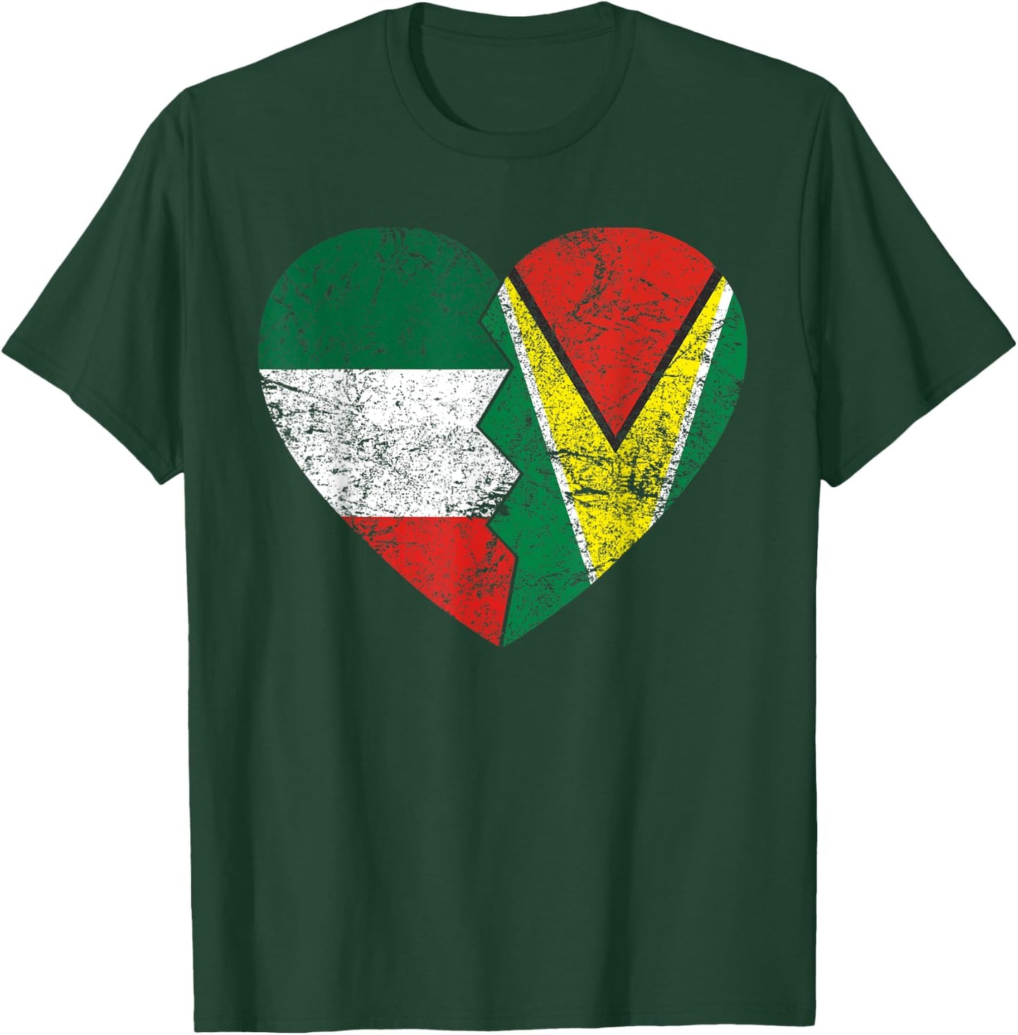 Guyanese Italian Flags Heart | Italy Guyana Roots Vintage T-Shirt - T-Shirt | Forest