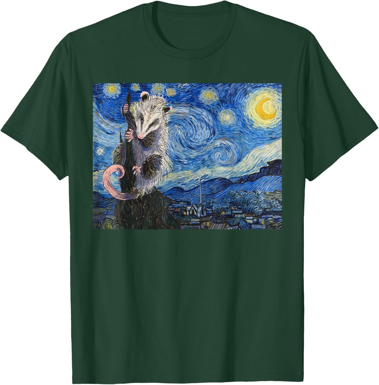 Starry Night Opossum Van Gogh Possum Funny Rodent Animal T-Shirt - T-Shirt | Forest