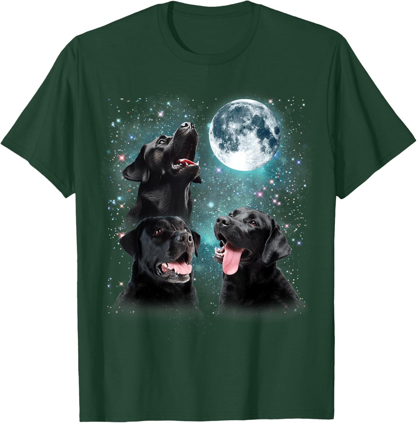 3 Black Lab Moon Howling Lab Head Funny Gifts Women T-Shirt - T-Shirt | Forest