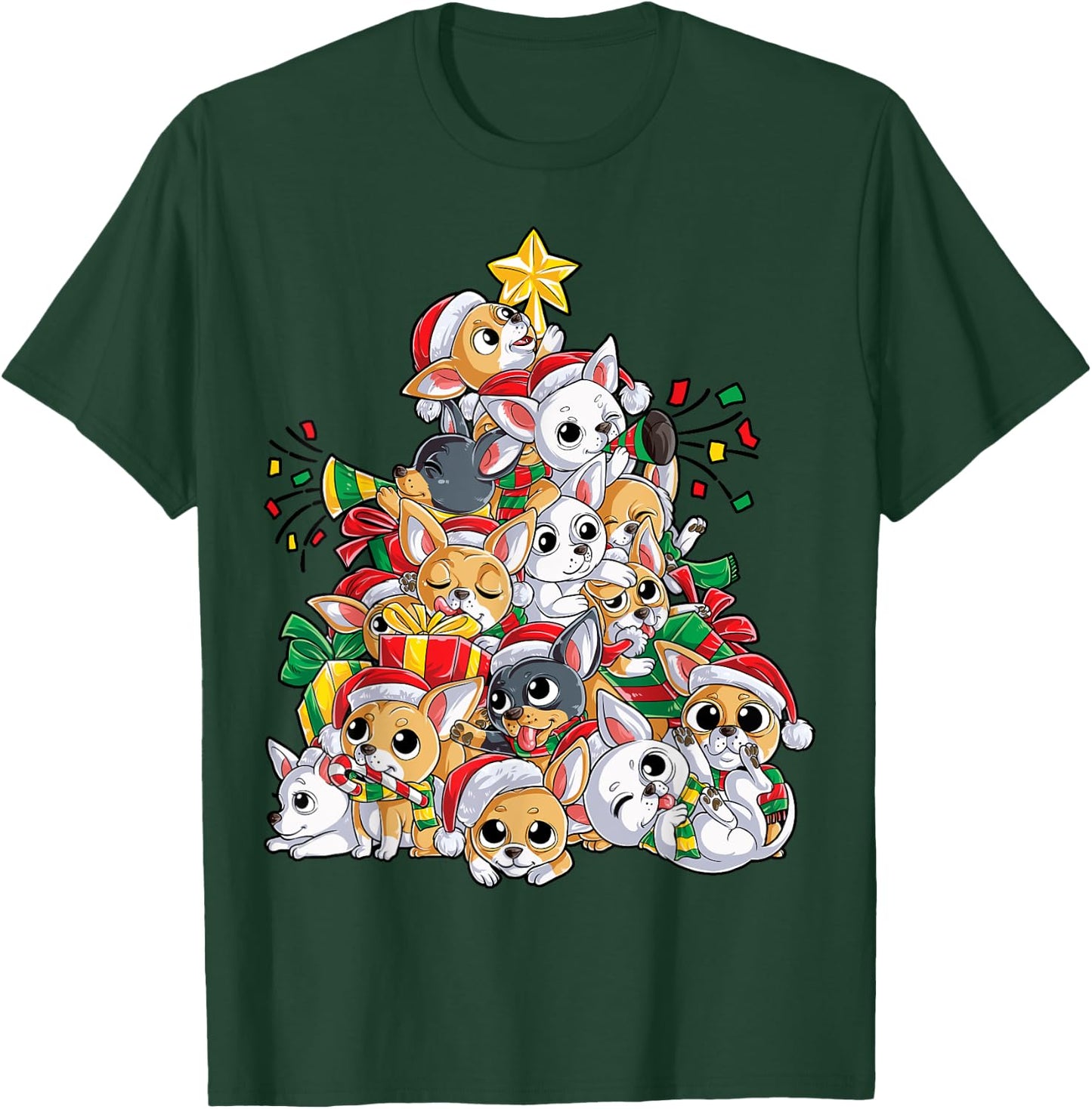 Chihuahua Christmas Tree Dog Santa Xmas Boys Girls Dogmas T-Shirt - T-Shirt | Forest