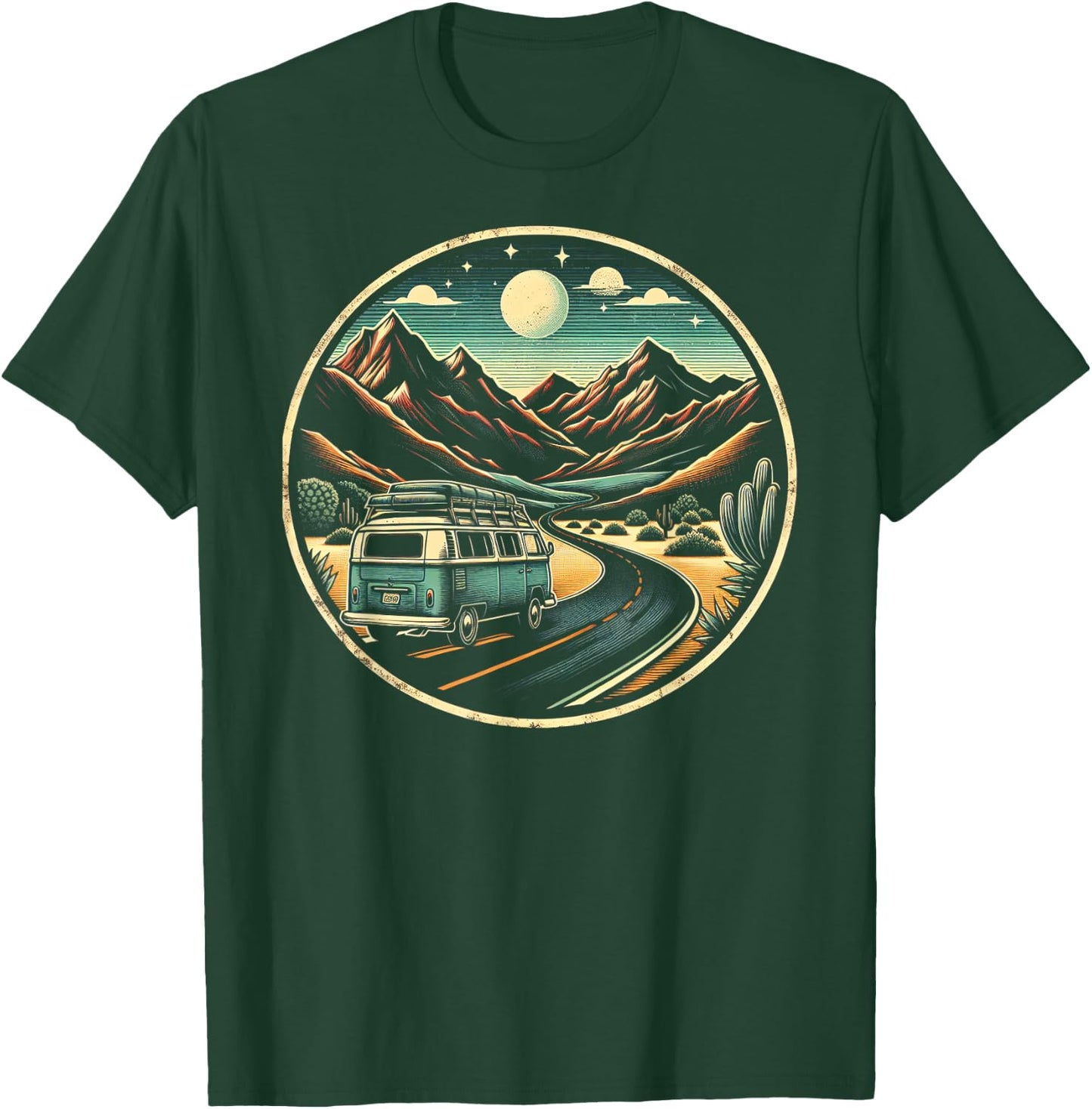Retro Adventure Apparel Vintage Van Scenic Road Trip T-Shirt - T-Shirt | Forest