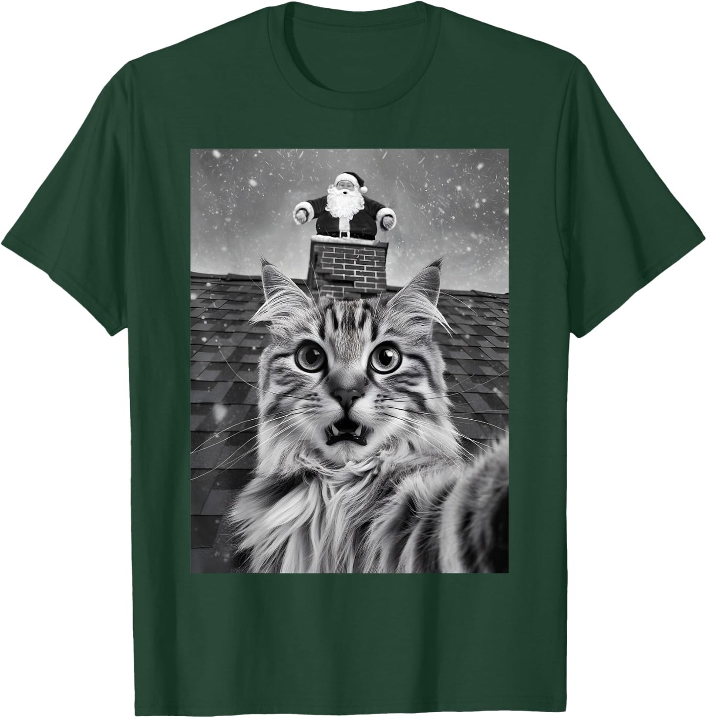 Cat Selfie With Santa Claus PJ Party Merry Christmas T-Shirt - T-Shirt | Forest