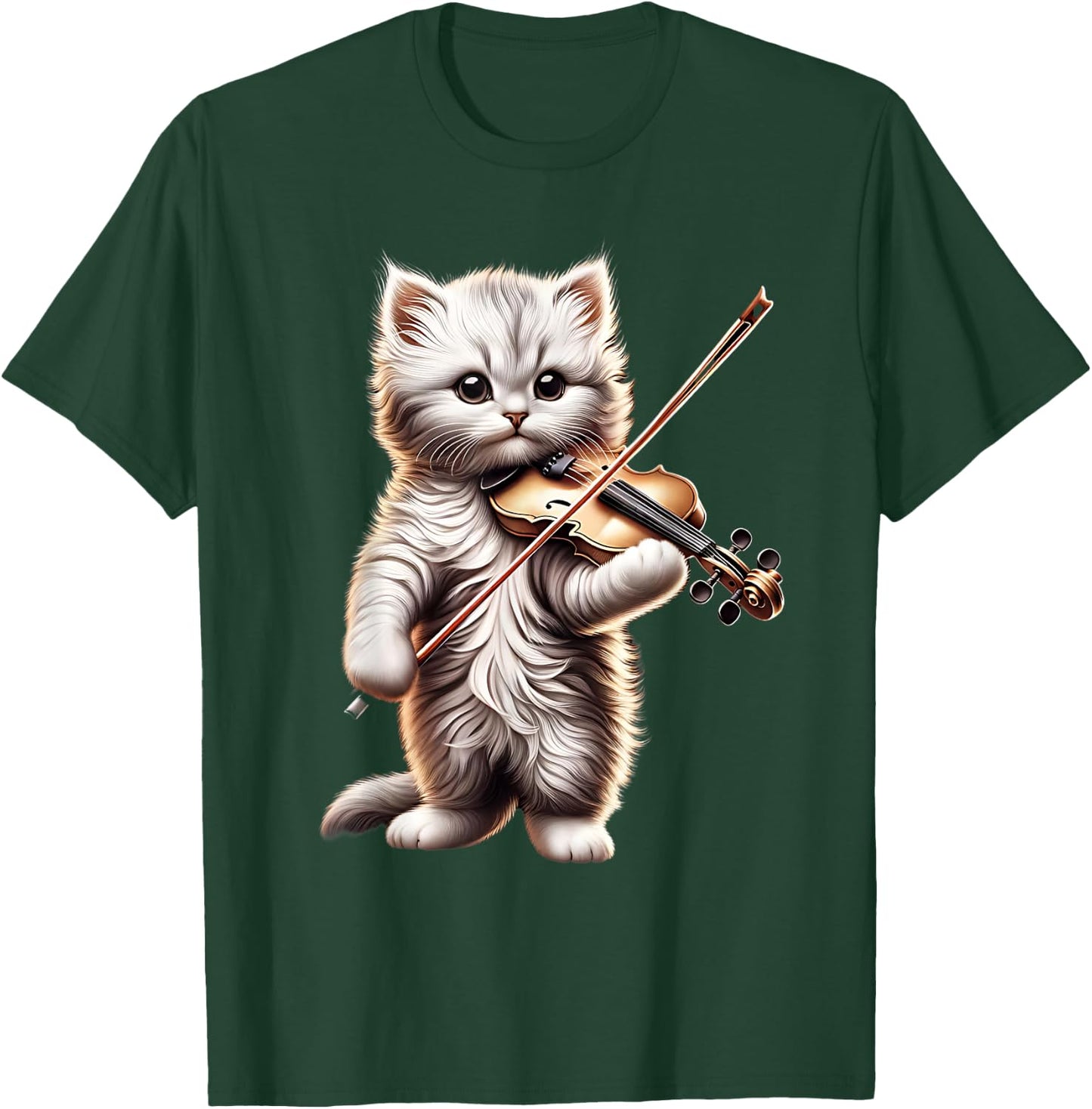 Funny Orchestra Musician Violinist Cute Cat Playing Violin T-Shirt - T-Shirt | Forest