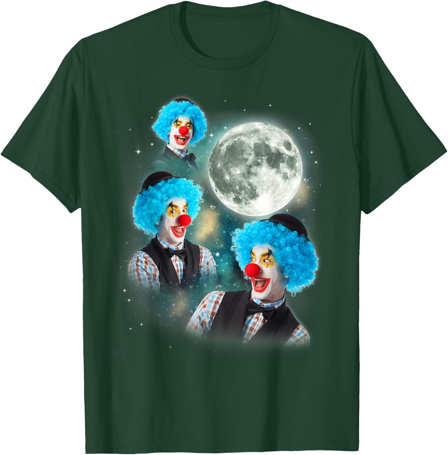 Three Clown Moon | 3 Circus Clowns Ugly Cursed Meme T-Shirt - T-Shirt | Forest