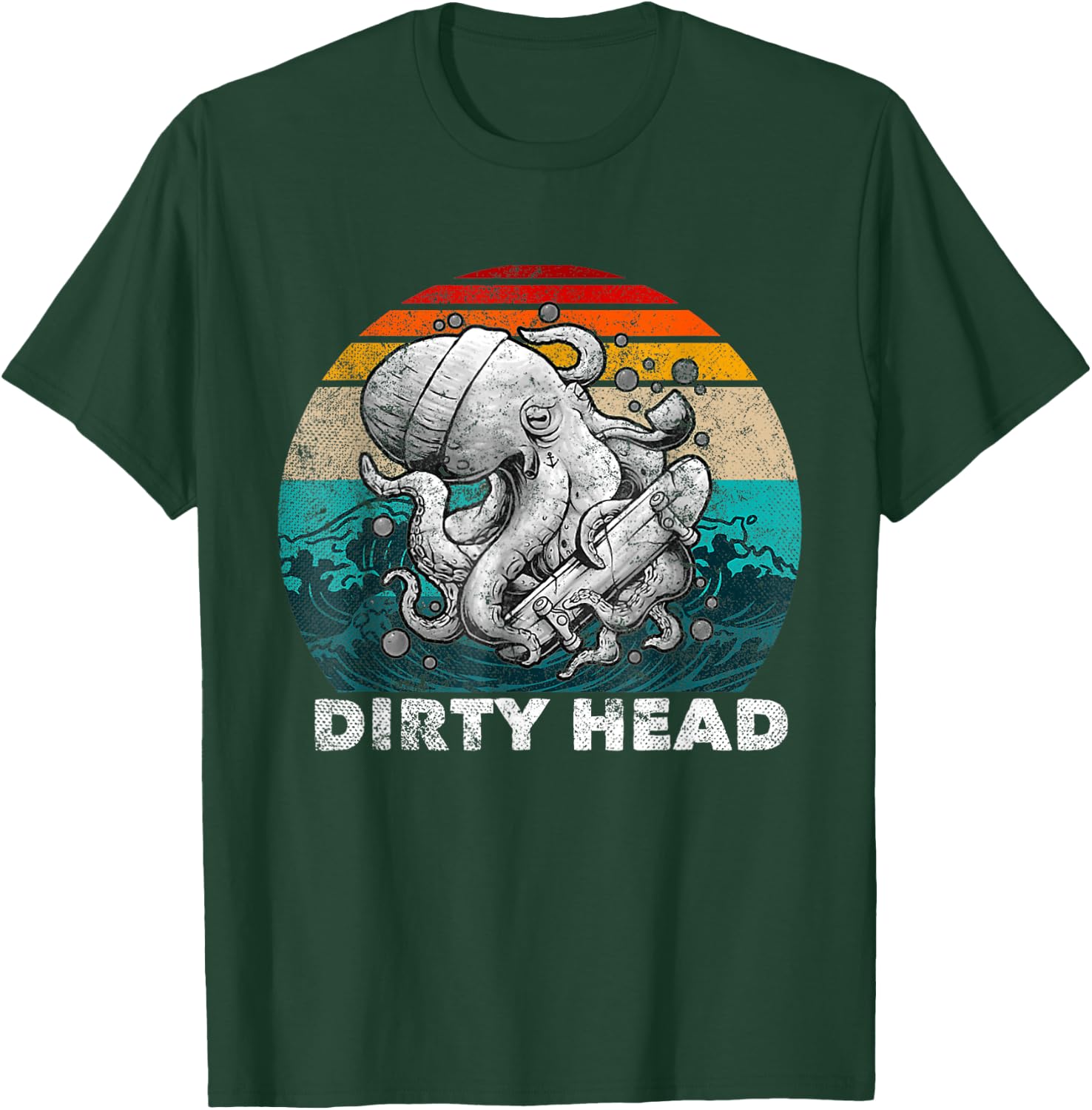 Vintage Dirty Octopus Heads With Skateboard Music Lover T-Shirt - T-Shirt | Forest