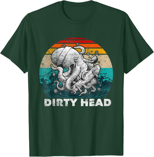 Vintage Dirty Octopus Heads With Skateboard Music Lover T-Shirt - T-Shirt | Forest