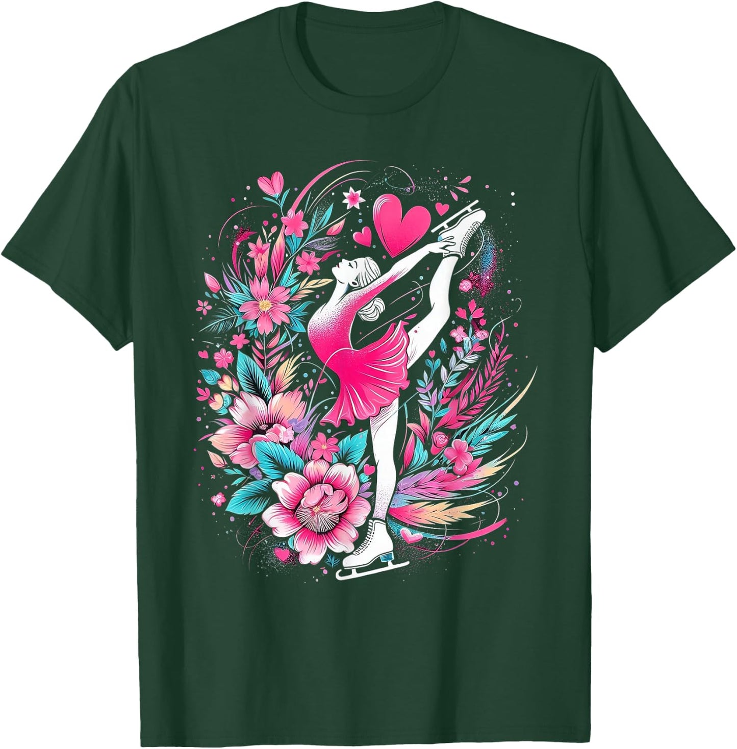 Ice skating girl floral skater girl T-Shirt - T-Shirt | Forest