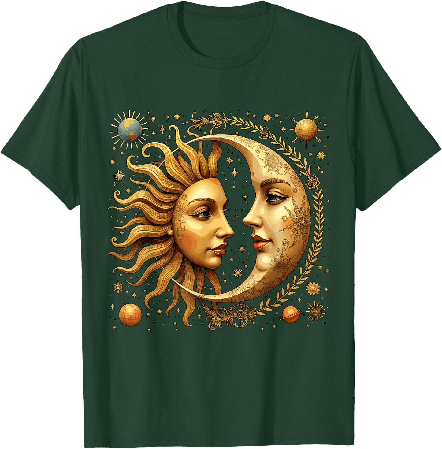 Celestial Moon and Sun Astrology T-Shirt - T-Shirt | Forest