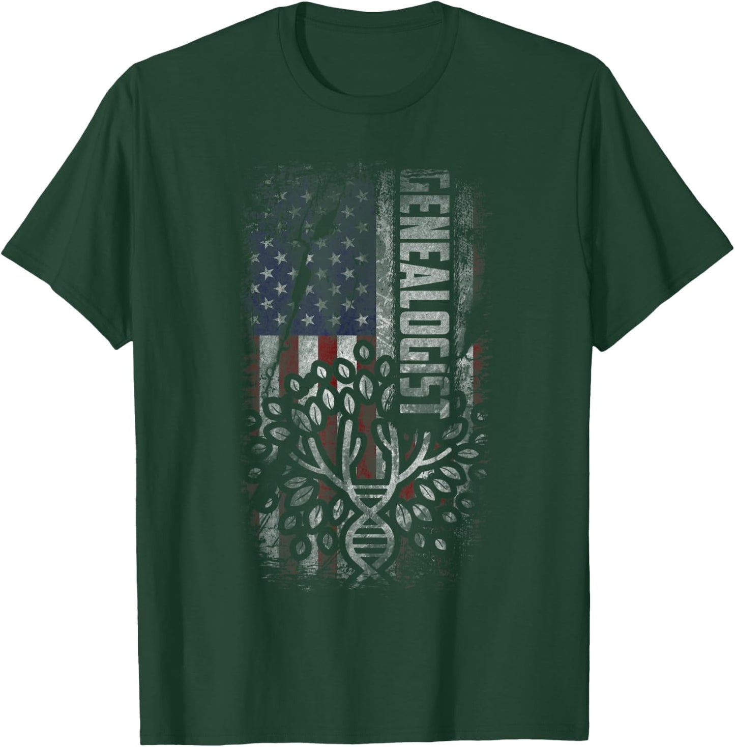 USA Flag Genealogy Shirt Women DNA Tree Genealogist T-Shirt - T-Shirt | Forest