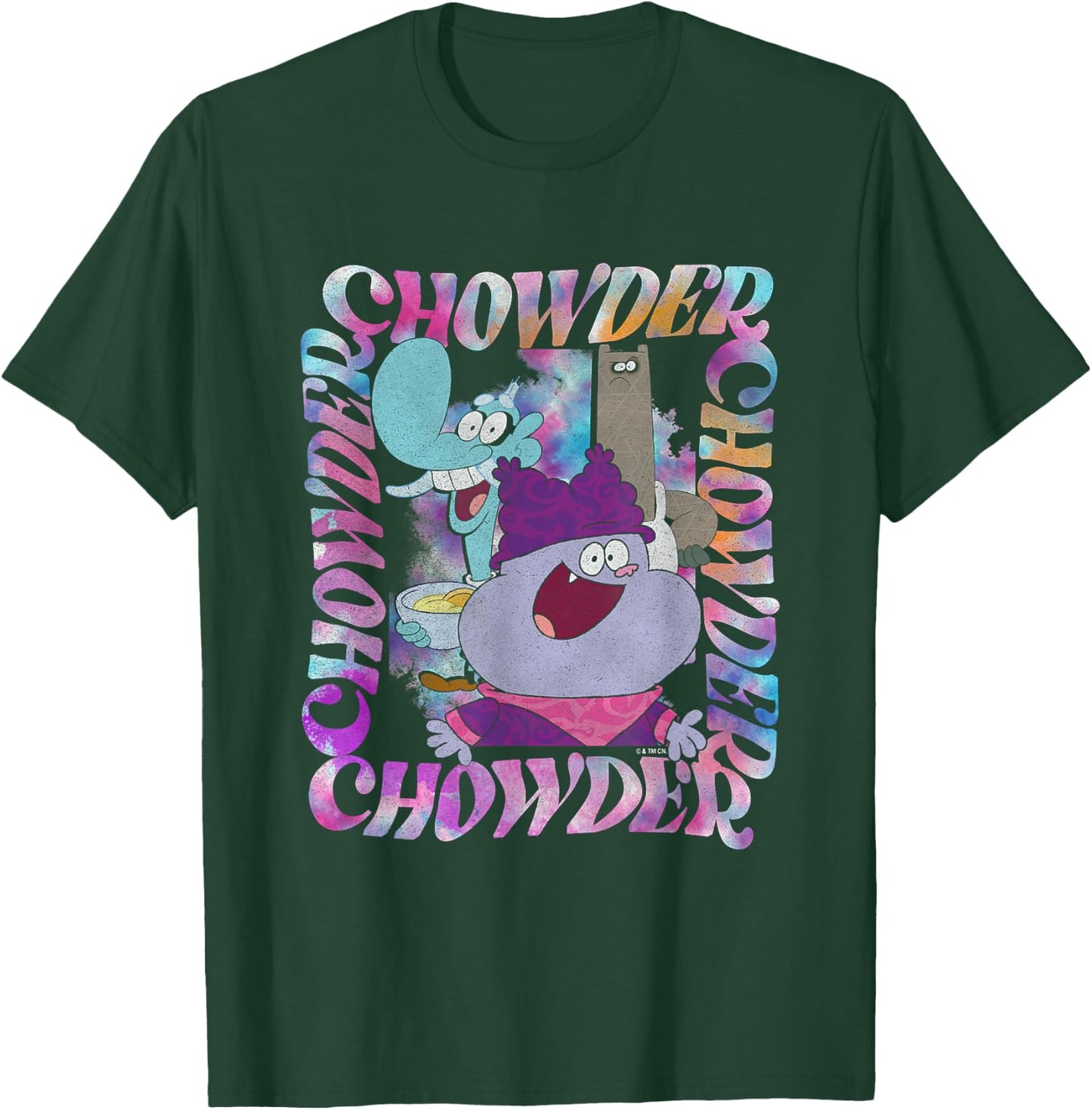 Chowder Mung & Shnitzel Vintage Wavy Text Portrait T-Shirt - T-Shirt | Forest