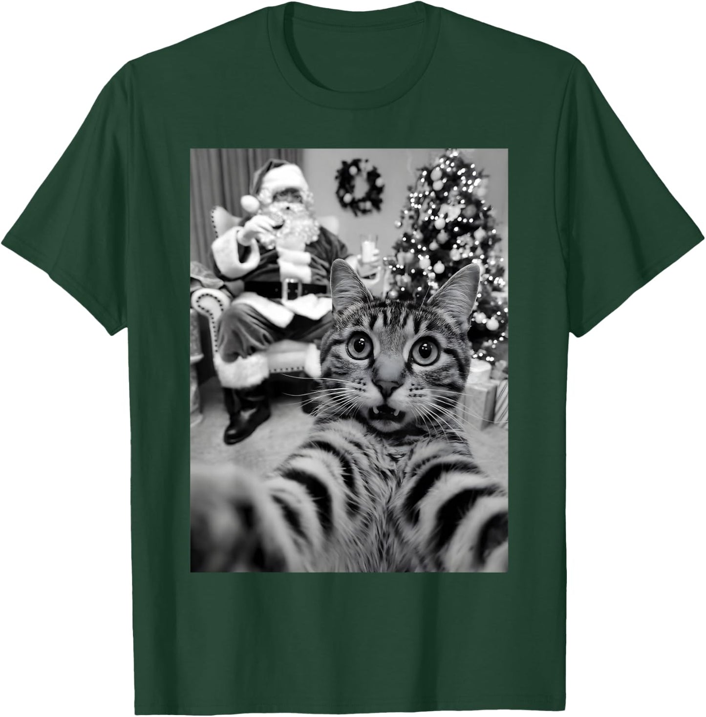 Christmas Santa Claus Merry X-Mas Funny Cat Selfie T-Shirt - T-Shirt | Forest