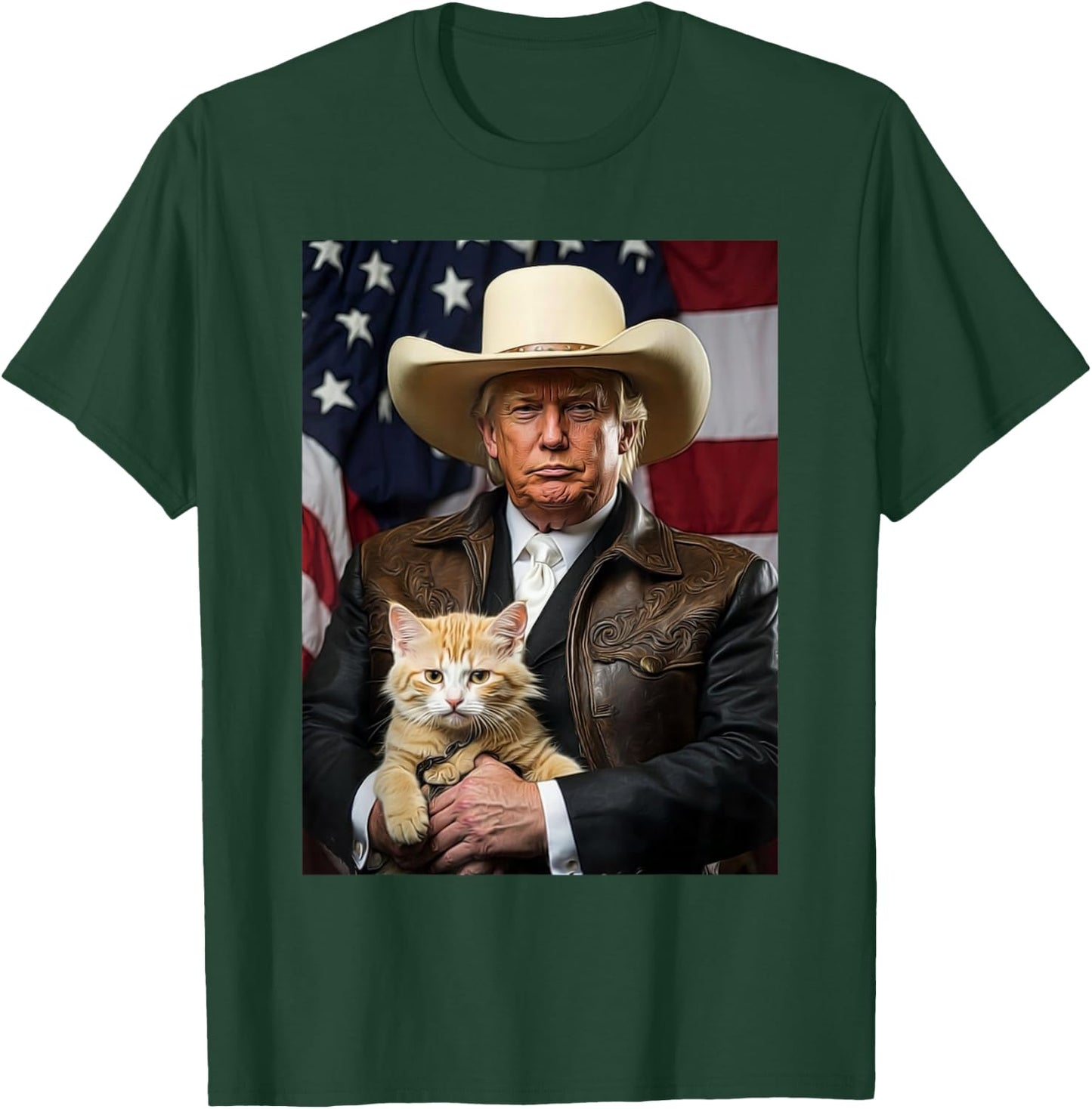 Donald Trump Cat Shirt Cowboy American Flag Funny Trump 2024 T-Shirt - T-Shirt | Forest