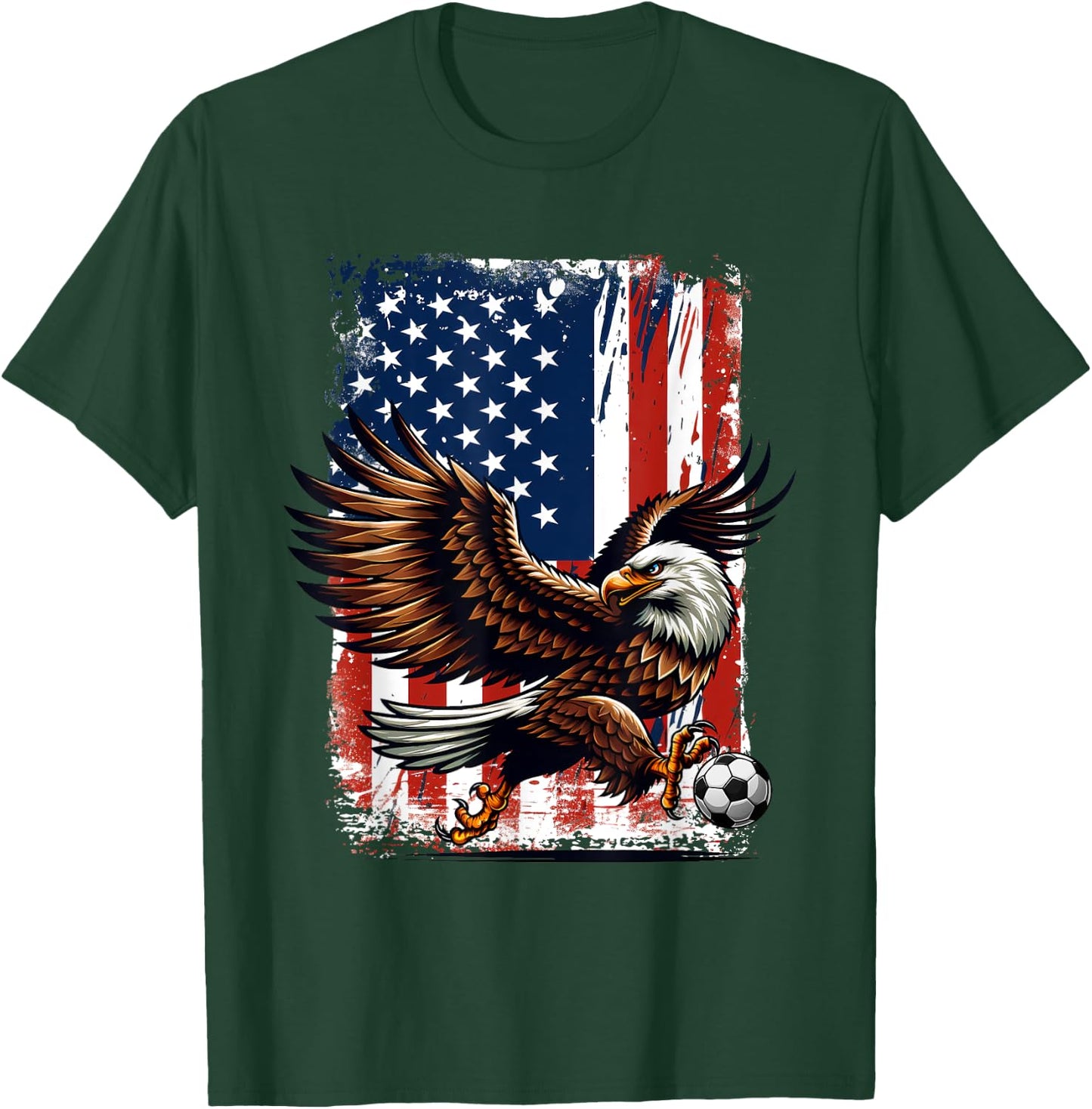 Vintage Bald Eagle Showing Soccer Skills American Flag Kids Men T-Shirt - T-Shirt | Forest