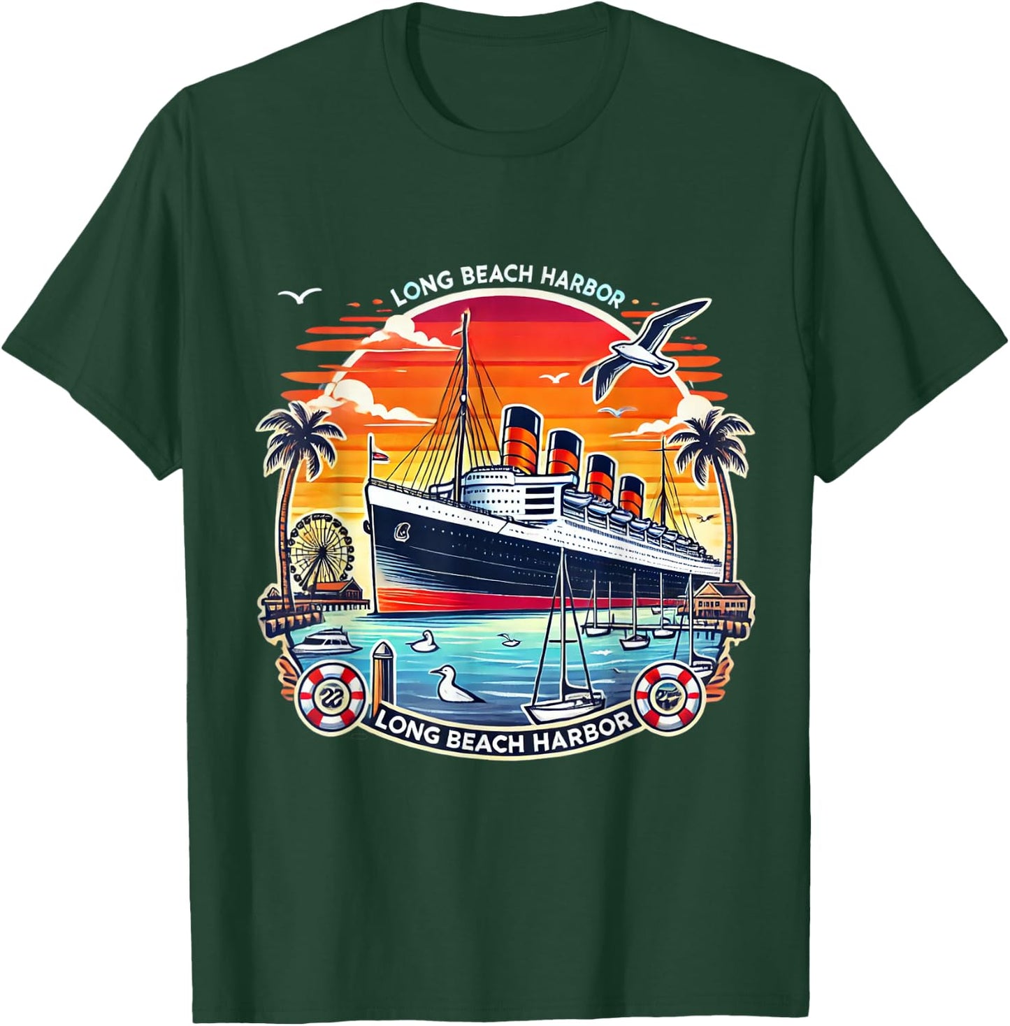 The Queen Mary Long Beach - Historic Ocean Liner T-Shirt - T-Shirt | Forest